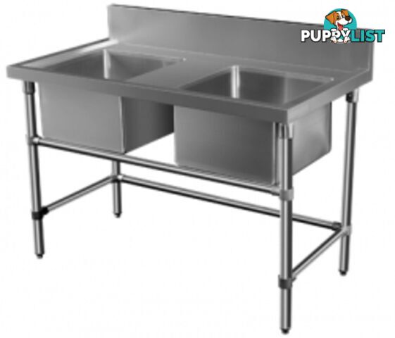 Stainless steel - Brayco DS-M - Double Bowl Stainless Steel Sink (700mmWx1300mmL) - Catering