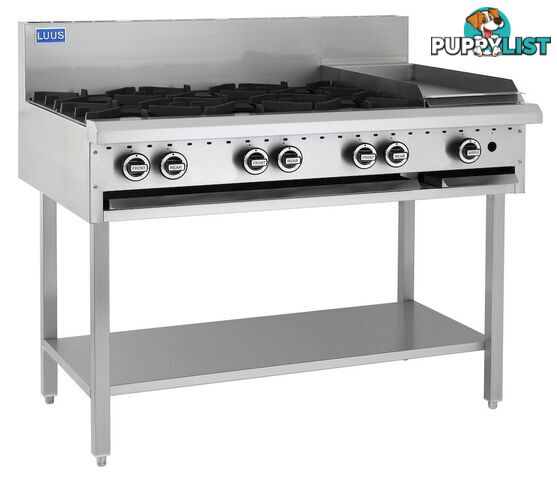 Cooktops - Luus BCH-6B3C - 6 burner, 300mm chargrill cooktop - Catering Equipment