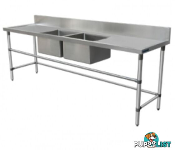 Stainless steel - Brayco DSRL2000 - Double Bowl Stainless Steel Sink (700mmWx2000mmL) - Catering