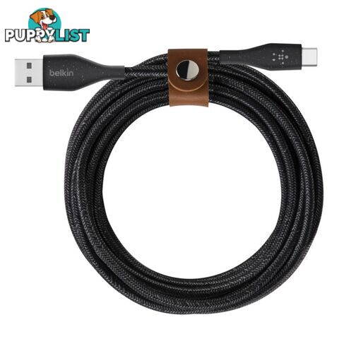 Belkin DuraTek Plus 1.2m USB-A to USB-C Cable with Strap - Black