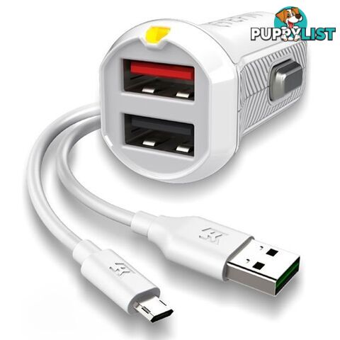 EFM 17W Dual Car Charger with Micro USB Cable - White