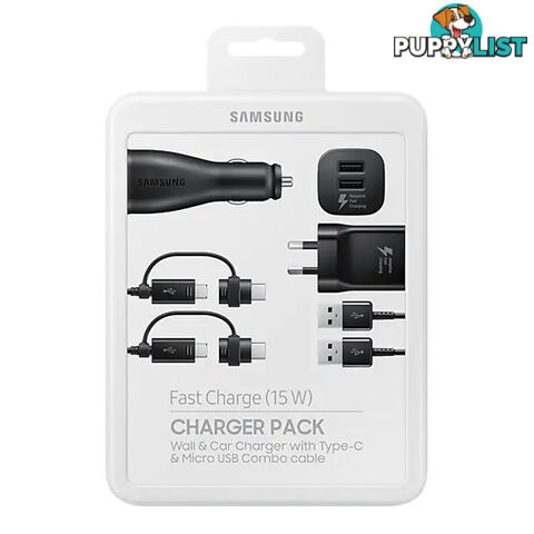 Samsung 15W Fast Charge Charger Pack (Wall + Car Charger + 2 Combo Cables)