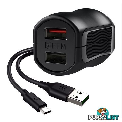 EFM 17W Dual Wall Charger with Flipper Micro USB Cable - Black