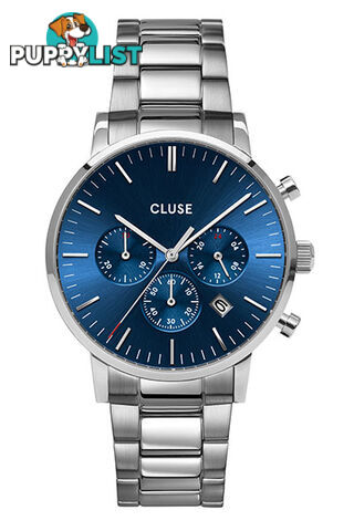 CLUSE Mens Aravis Chronograph Silver Dark Blue/Silver Watch CW0101502011 - 8719743376007