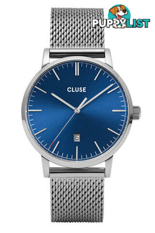 Cluse Mens Aravis Silver Dark Blue/Silver Mesh Watch CW0101501004 - 8719743374836