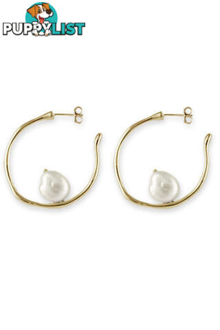 Bianc Gold Large Freshwater Pearl Floating Hoop Earrings 10100455