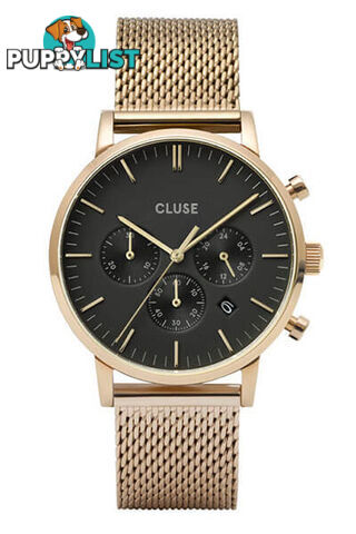 CLUSE Mens Aravis Chronograph Gold Black/Gold Mesh Watch CW0101502010 - 8719743375079