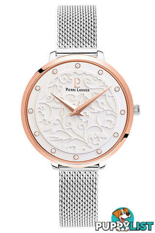 Pierre Lannier Eolia Rose Gold White/Silver Mesh Watch 042H708