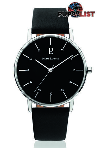 Pierre Lannier Cityline Silver Black/Black Leather Watch 202J133