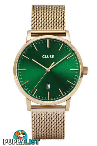 Cluse Mens Aravis Gold Green/Gold Mesh Watch CW0101501006 - 8719743374850