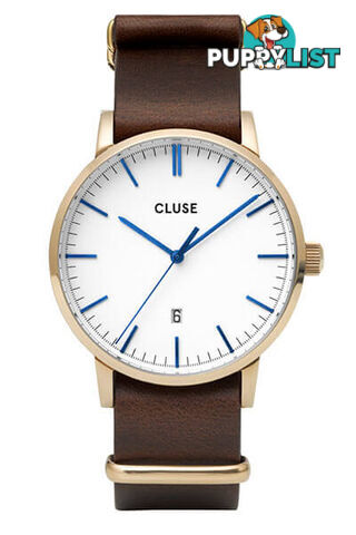 Cluse Mens Aravis Gold White/Dark Brown Nato Watch CW0101501007 - 8719743374867