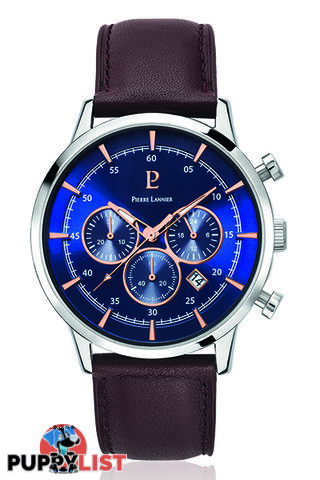 Pierre Lannier Capital Chronograph Silver Blue/Brown Leather Watch 224G169