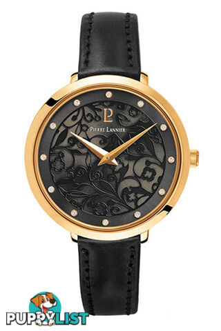 Pierre Lannier Eolia Gold Black /Black Leather Watch 046G533