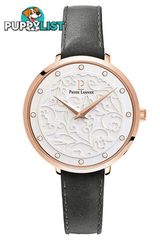 Pierre Lannier Eolia Rose Gold White/Grey Leather Watch 041K609