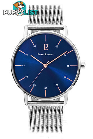 Pierre Lannier Cityline Silver Blue/Silver Mesh Watch 202J168