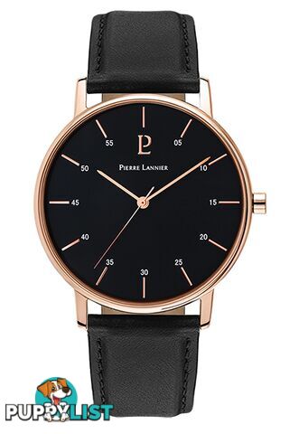 Pierre Lannier Cityline Black Rose Gold/Black Leather Watch 203F033