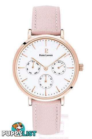 Pierre Lannier Symphony Rose Gold White/Pink Leather Watch 002G905