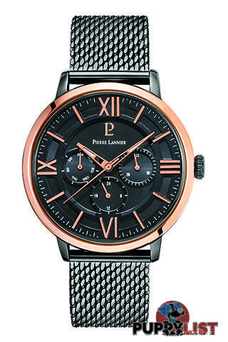 Pierre Lannier Beaucour Rose Gold Black/Grey Mesh Watch 255F488