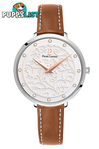 Pierre Lannier Eolia Silver White/Brown Leather Watch 040J604