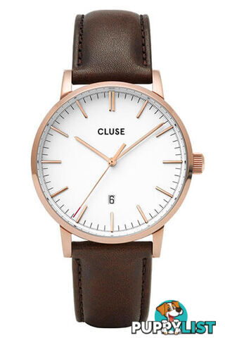 Cluse Mens Aravis Rose Gold White/Dark Brown Leather Watch CW0101501002 - 8719743374812