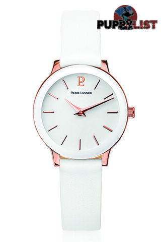 Pierre Lannier Ligne Pure White Rose Gold/ White Leather Watch 023K900