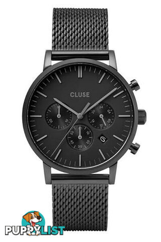 CLUSE Mens Aravis Chronograph Full Black Mesh Watch CW0101502007 - 8719743374966