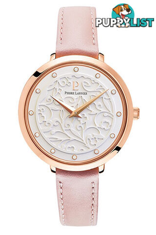 Pierre Lannier Eolia Rose Gold White/Pink Leather Watch 039L905