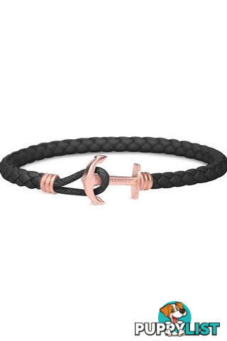 Paul Hewitt IP Rose Gold Anchor Black Leather Womens Bracelet PH-PhL-L-R-B-S