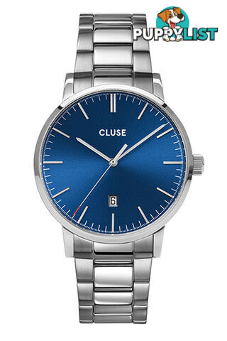 Cluse Mens Aravis Silver Dark Blue/Silver Link Watch CW0101501011 - 8719743375994