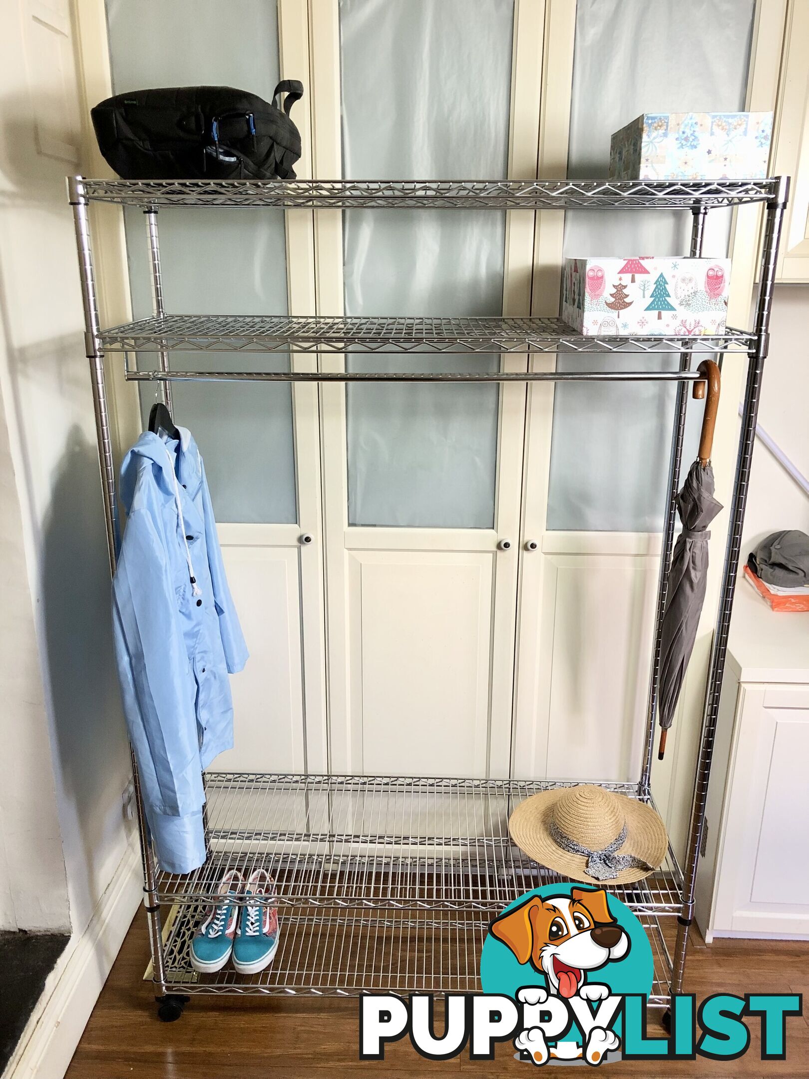 🛅Mobile Heavy Duty 4-Shelf Chrome Steel Garment Rack & Storage Rack