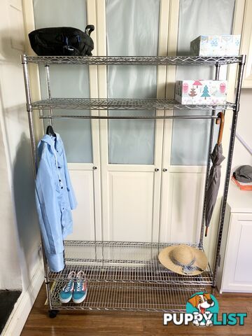 🛅Mobile Heavy Duty 4-Shelf Chrome Steel Garment Rack & Storage Rack