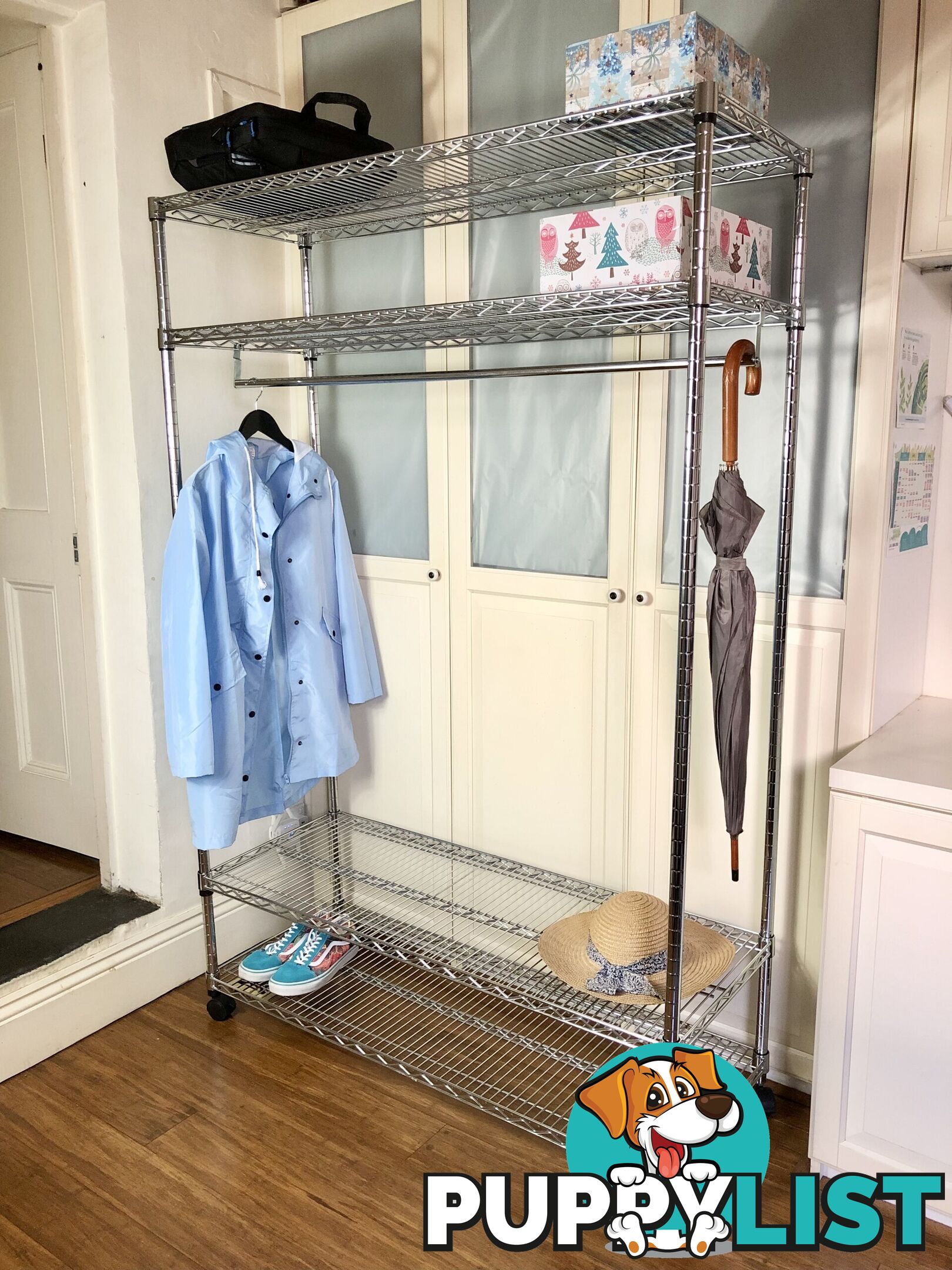 🛅Mobile Heavy Duty 4-Shelf Chrome Steel Garment Rack & Storage Rack