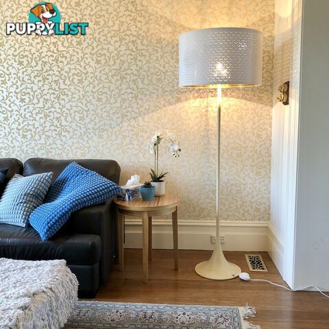 Scandi-style Flute Floor Lamp with Cream & Gold Drum Shade