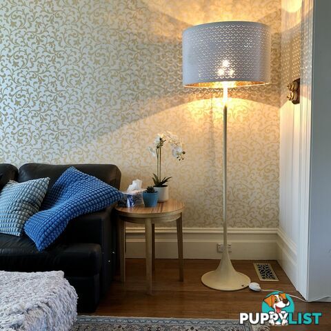 Scandi-style Flute Floor Lamp with Cream & Gold Drum Shade