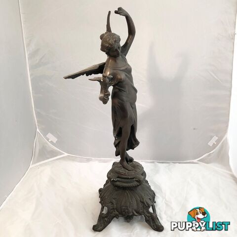 🕊Bronze Statue Art Nouveau Winged Angel of Peace Holding Dove