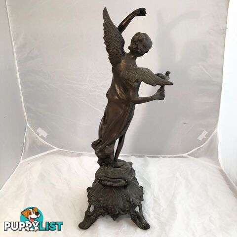 🕊Bronze Statue Art Nouveau Winged Angel of Peace Holding Dove