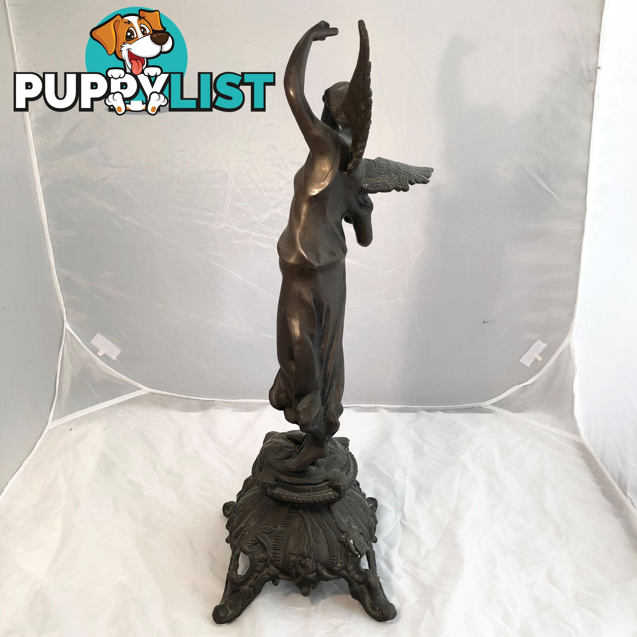 🕊Bronze Statue Art Nouveau Winged Angel of Peace Holding Dove