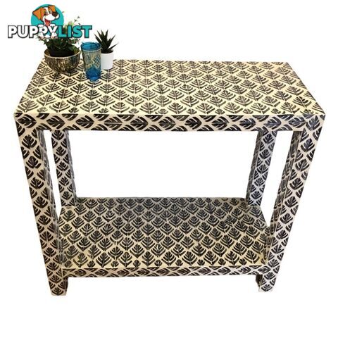 ONE Two-Tier Inlay Console Table Black White Floral