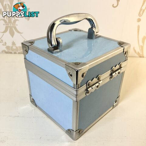 Portable Black Velvet Lined Alloy Blue Vanity Storage Case with Mirror