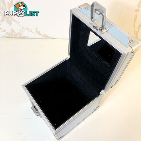 Portable Black Velvet Lined Alloy Blue Vanity Storage Case with Mirror