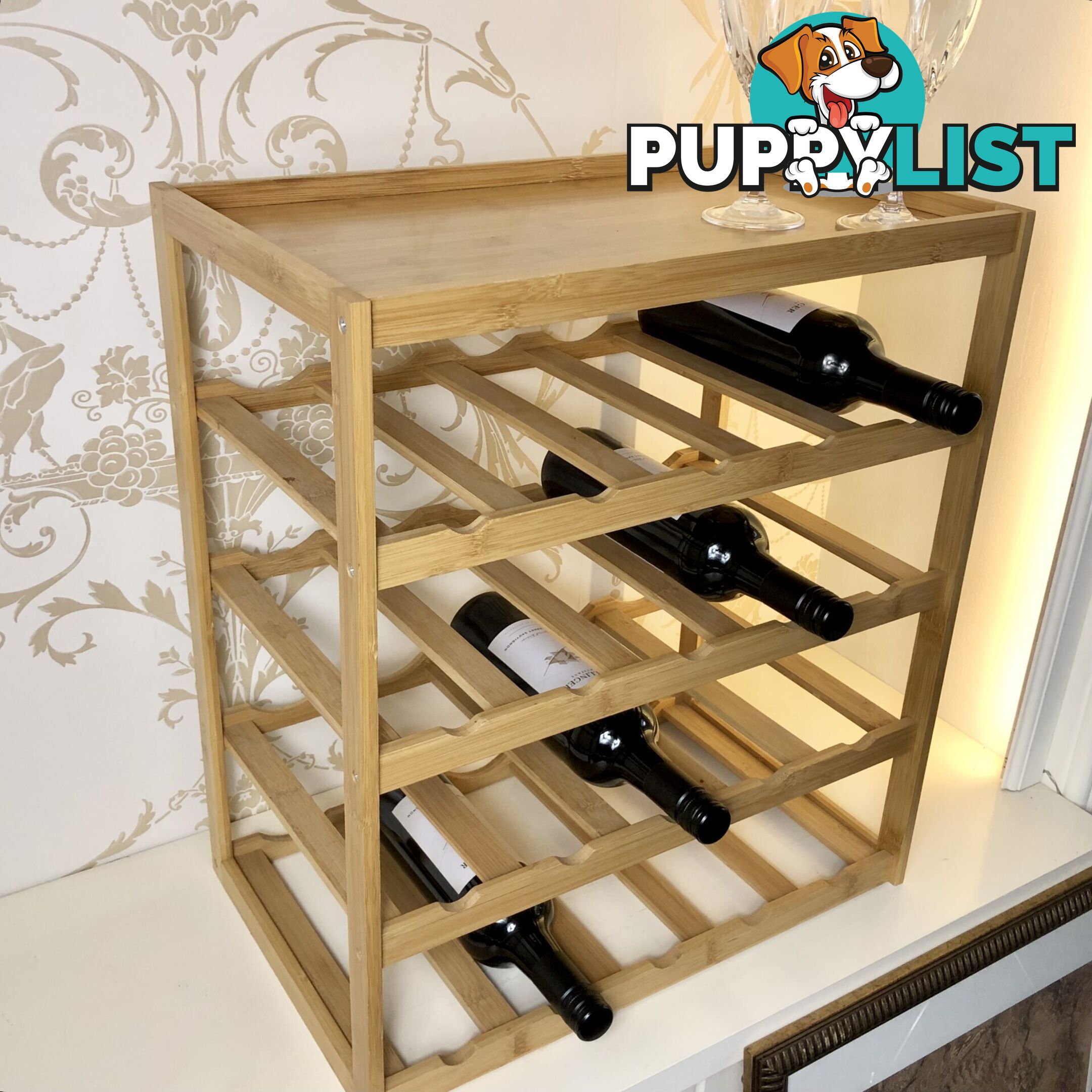 🌿5-Tier 20 Bottle Tray Top Bamboo Wine Storage Rack