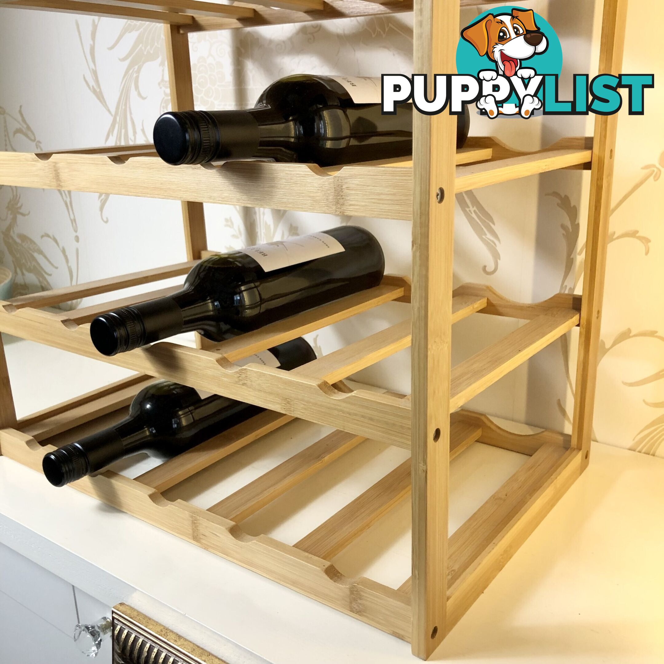 🌿5-Tier 20 Bottle Tray Top Bamboo Wine Storage Rack