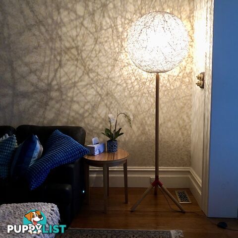 200cm tall LUX Designer Solid Timber Floor Lamp & 60cm Handmade Round Shade