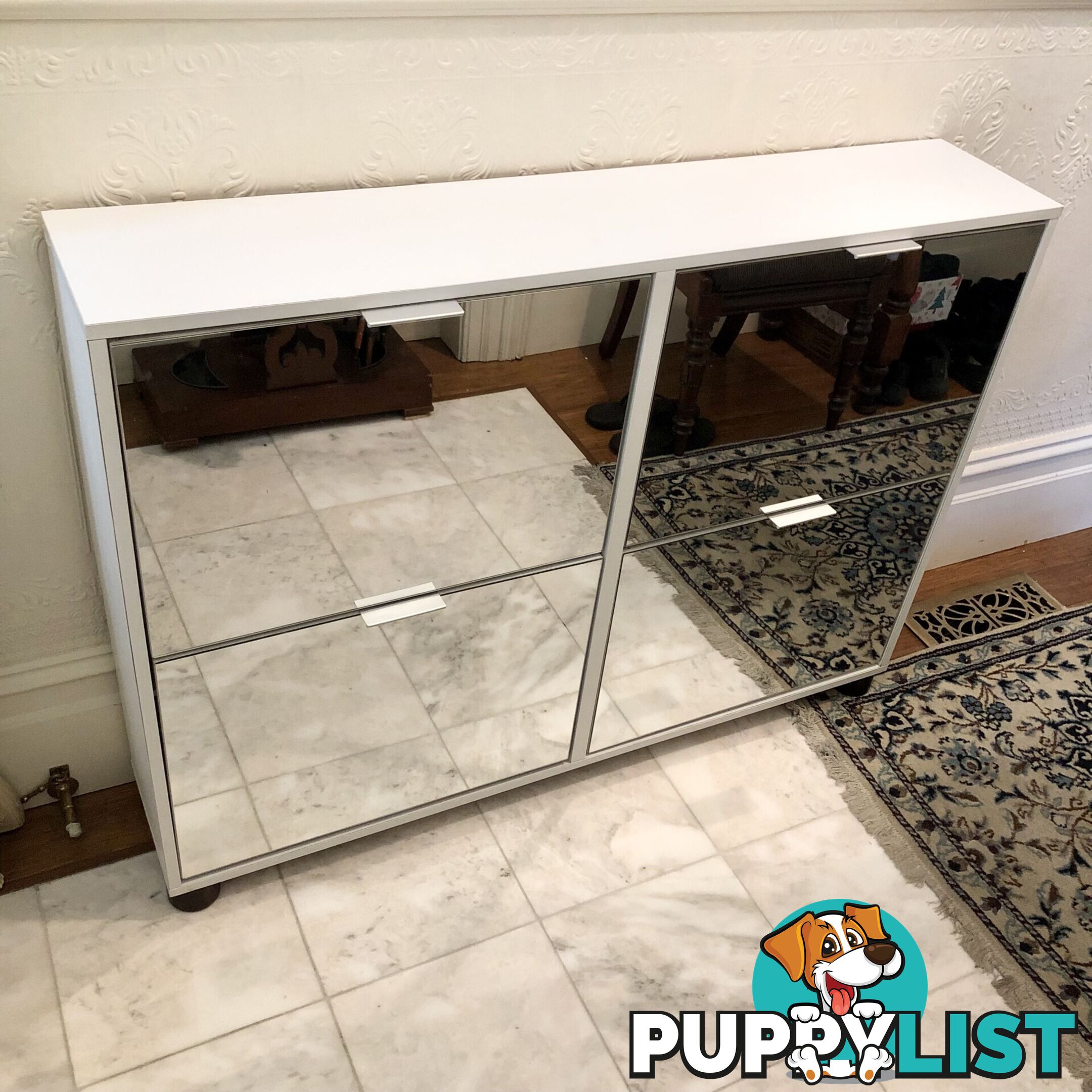 👠Four-drawer Two-tier Glass Mirrored Shoe Cabinet