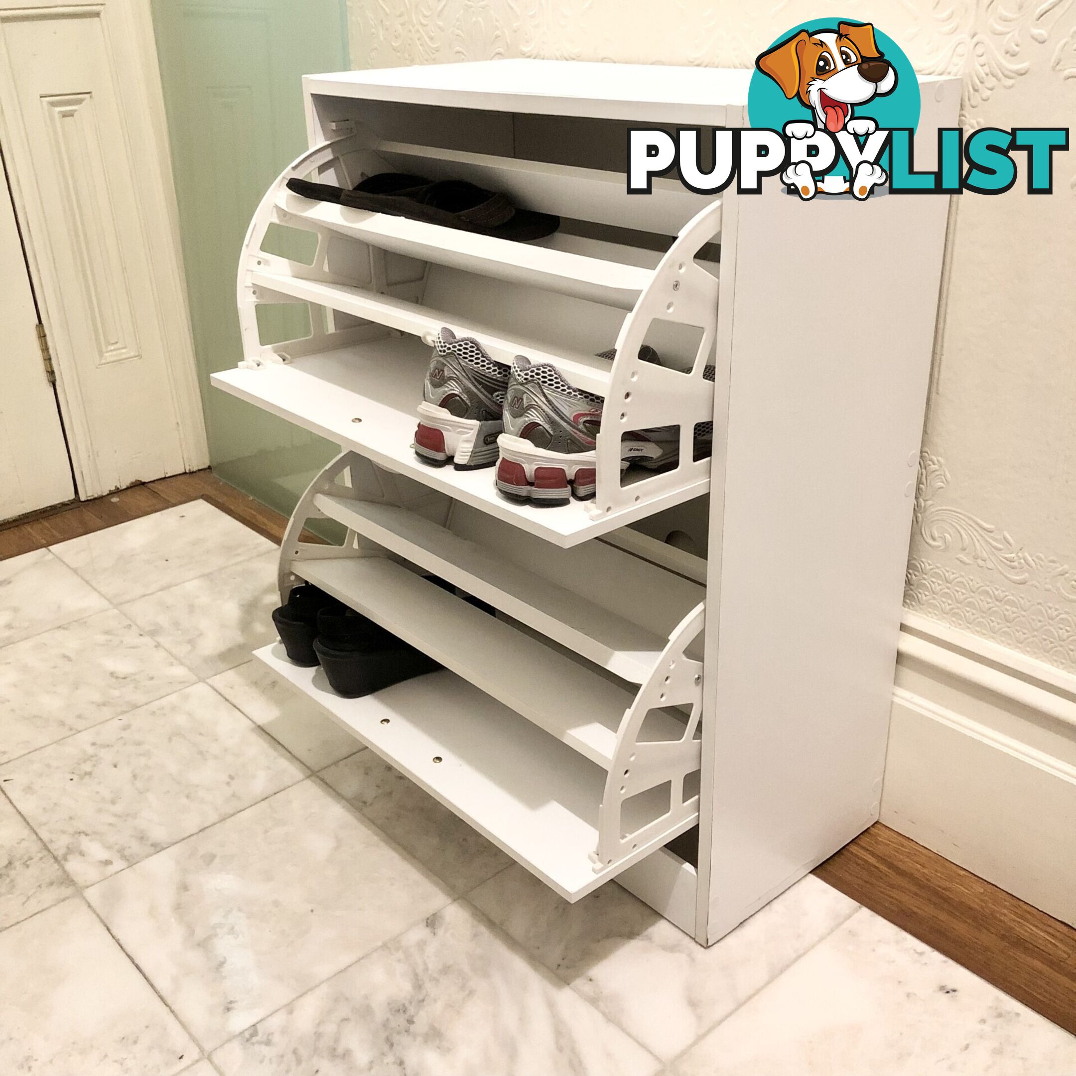 👠Twin Drawer 3-Tier Shoe Cabinet Storage Space