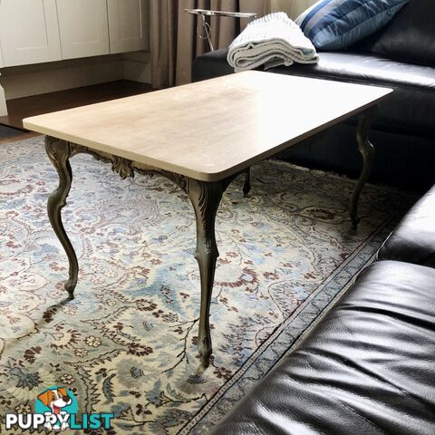 🥐Mid-Century French Louis XV Provincial Style Gilt & Patina Brass & Oak Look Top Coffee Table