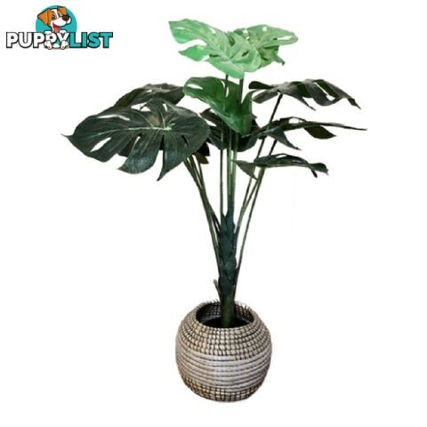 🌿100cm Synthetic Plant Green Monstera in Hand Woven Pot