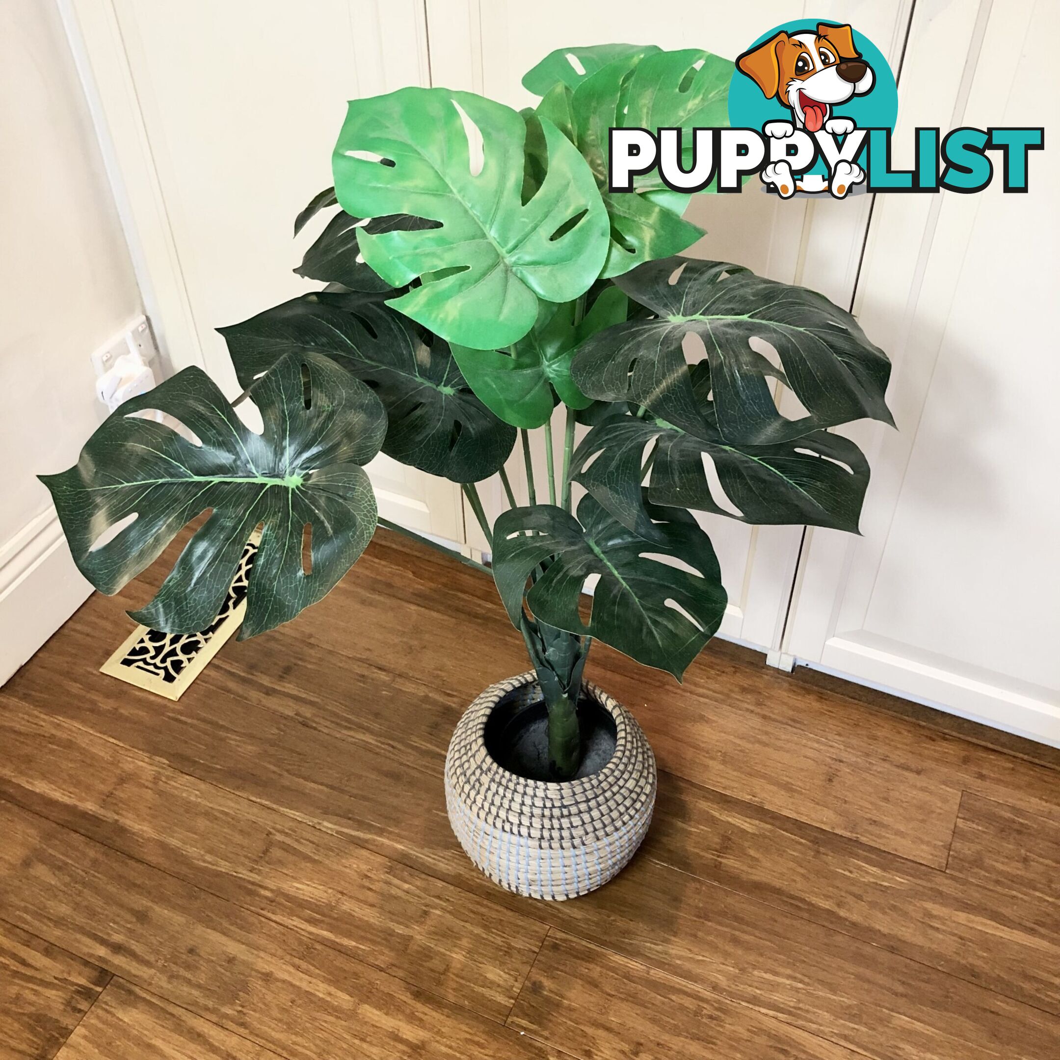 🌿100cm Synthetic Plant Green Monstera in Hand Woven Pot
