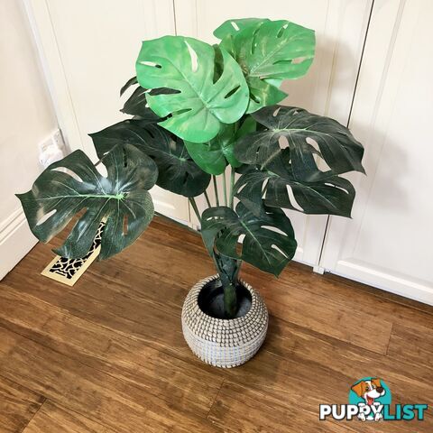 🌿100cm Synthetic Plant Green Monstera in Hand Woven Pot