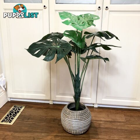 🌿100cm Artificial Plant Green Monstera in Hand Woven Pot